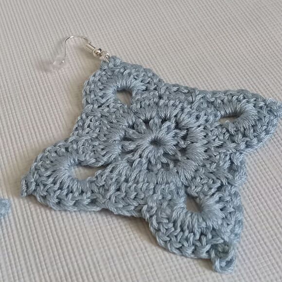 Handmade Light Blue Embroidery Floss Crochet Lightweight Dangle Style Earrings - Picture 7 of 10